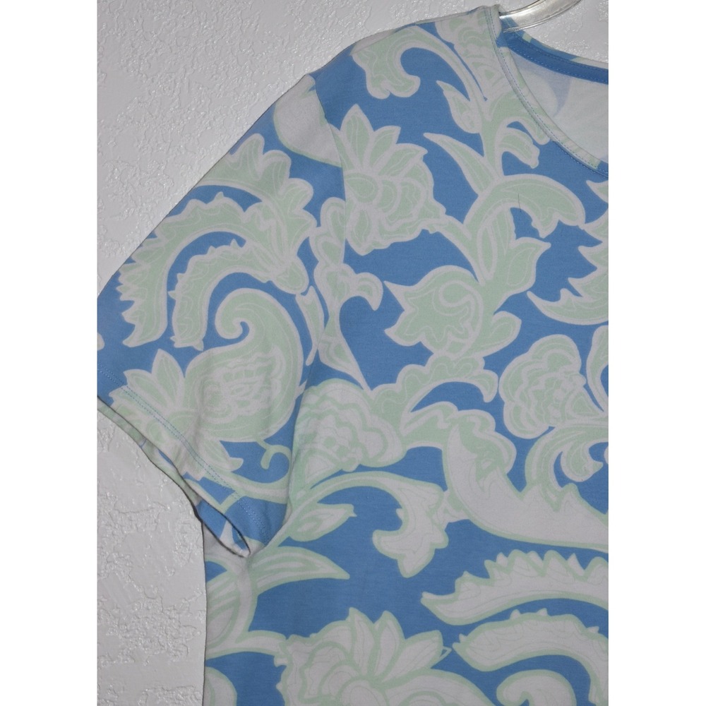 Talbots Tee XL Stretch Top Blue Mint Green Paisley Floral Short Slv Pullover - Picture 7 of 16
